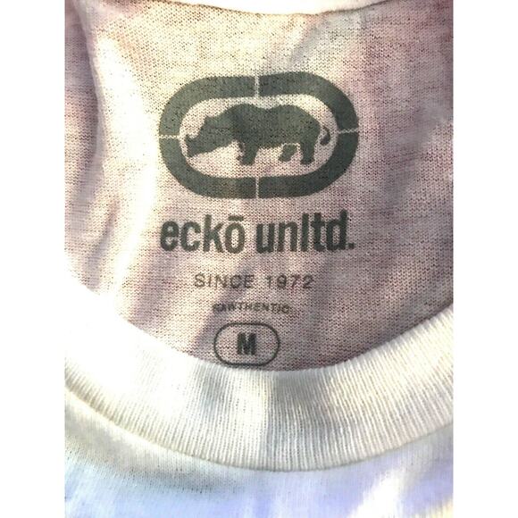 Ecko Unltd Mens M White T-Shirt w Black Rubber Gold Graphic Logo Print Sz Medium - Picture 2 of 6